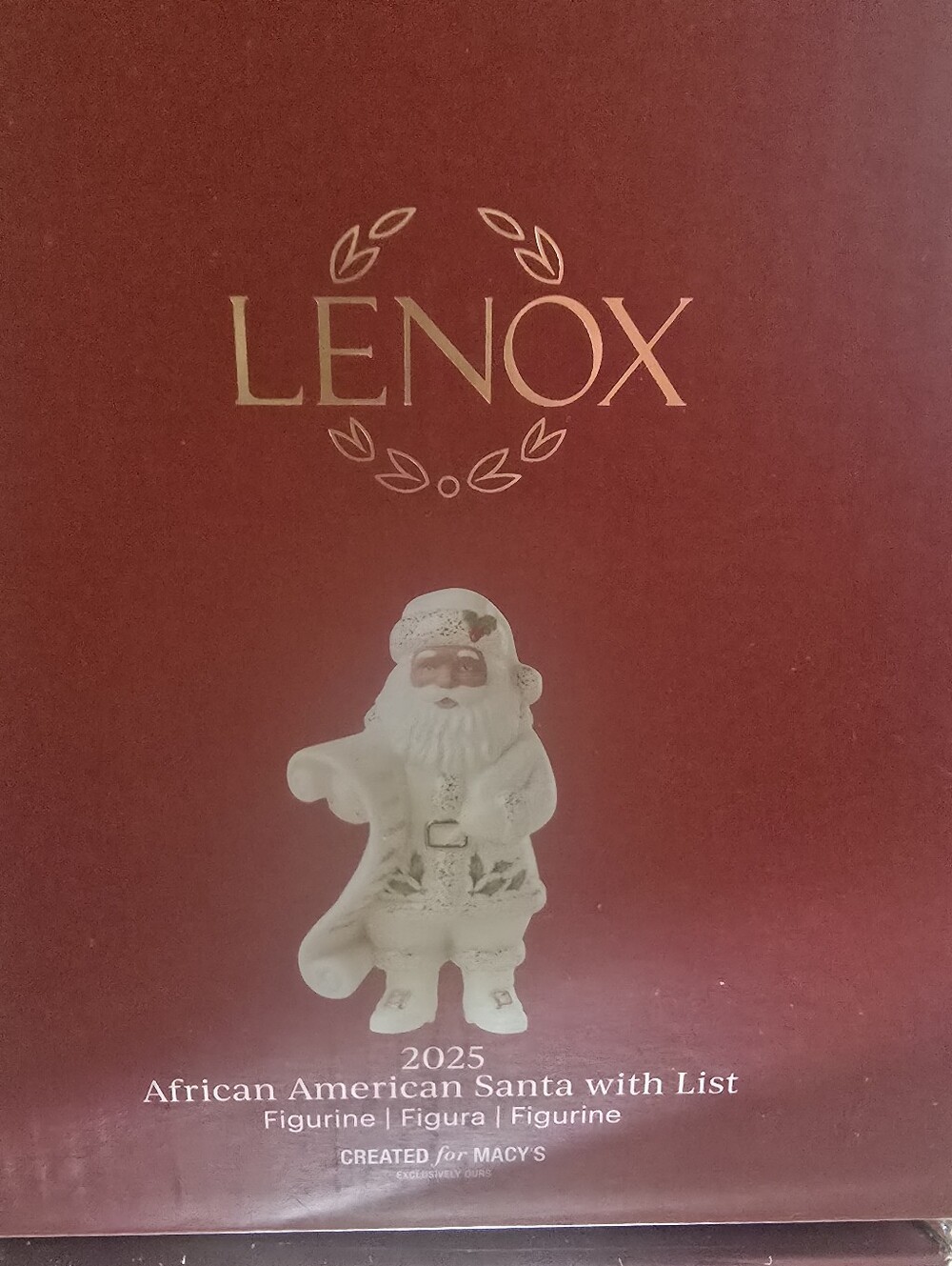 Lenox White and Gold African American Santa Figurine